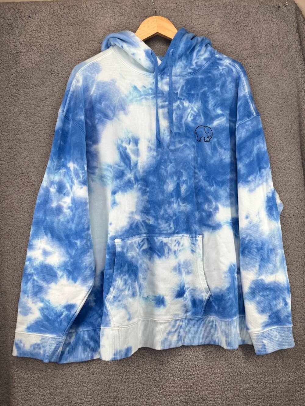 Ivory Ella Women’s XL Blue Tie Dye Elephant Penguin Graphic Hoodie Sweatshirt